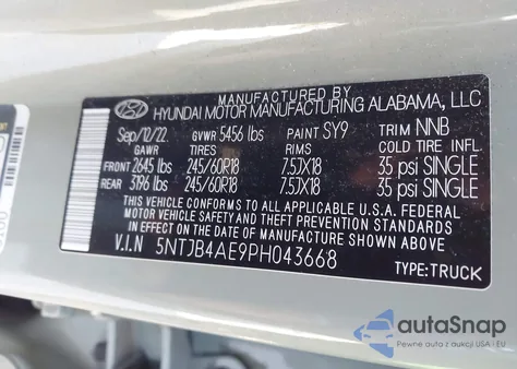 2023 Hyundai Santa Cruz Sel from USA, damaged, VIN 5NTJB4AE9PH043668